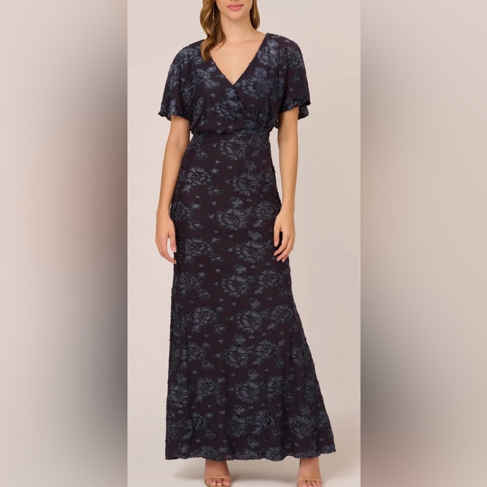 Adrianna Papell Dark Blue Floral Gown